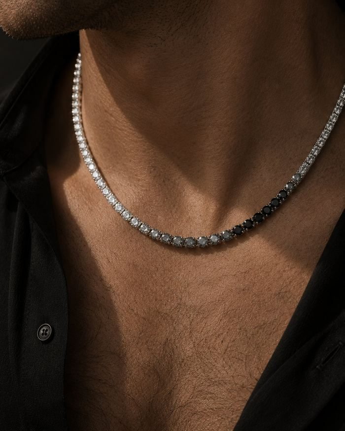 Noir Tennis Necklace worn, man