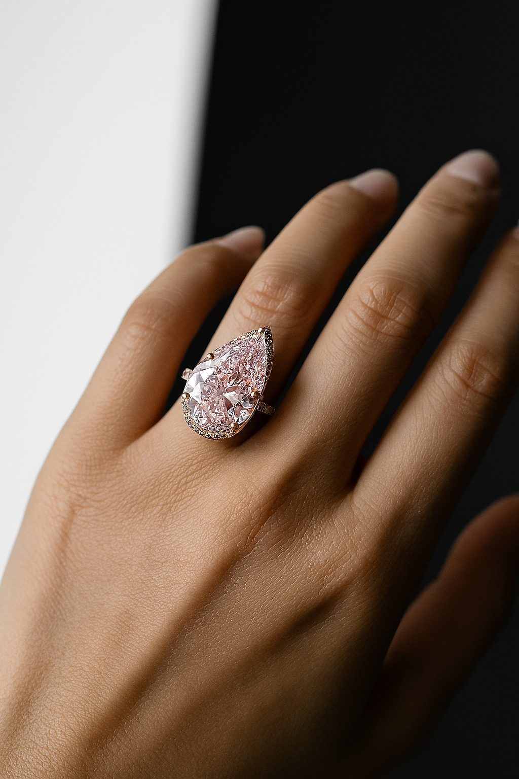 Pink Pear Halo Ring